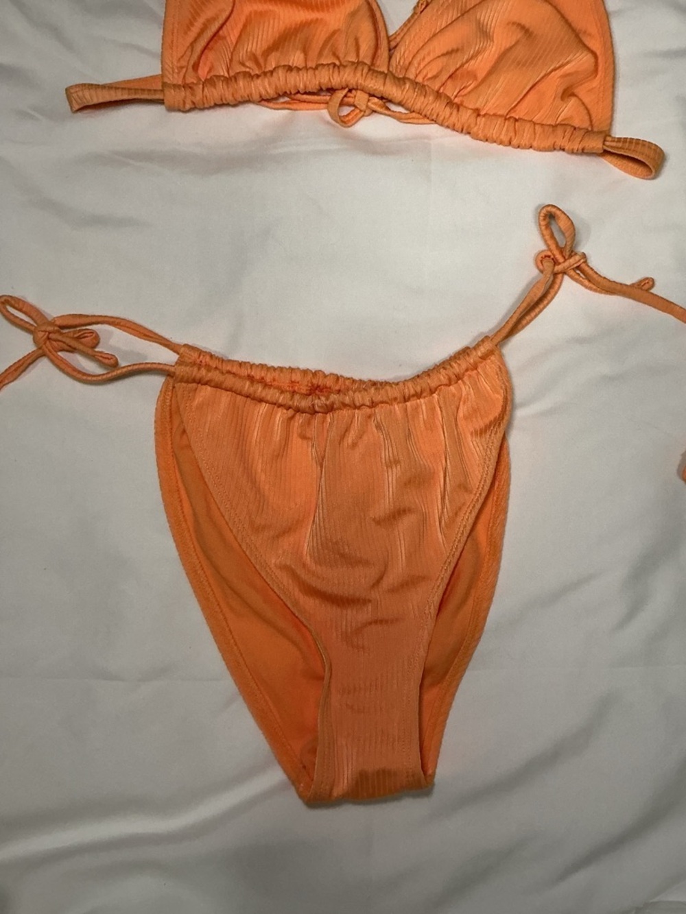 Orange Ribbed Tie-Side Bikini Set - Women Intimates & Sleepwear - Picture 3 of 8